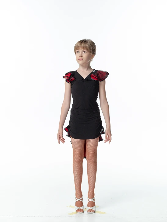 Блуза BL337-5 для девочки, черная/красная, масло, сетка