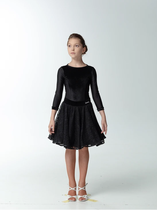 Бейсик BS716DR-274-11# для девочки, черный, бифлекс, гипюр/бархат/масло