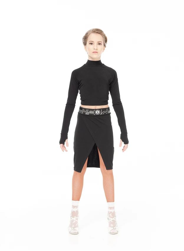 Skirt UL768-14 for a girl, black, crepe