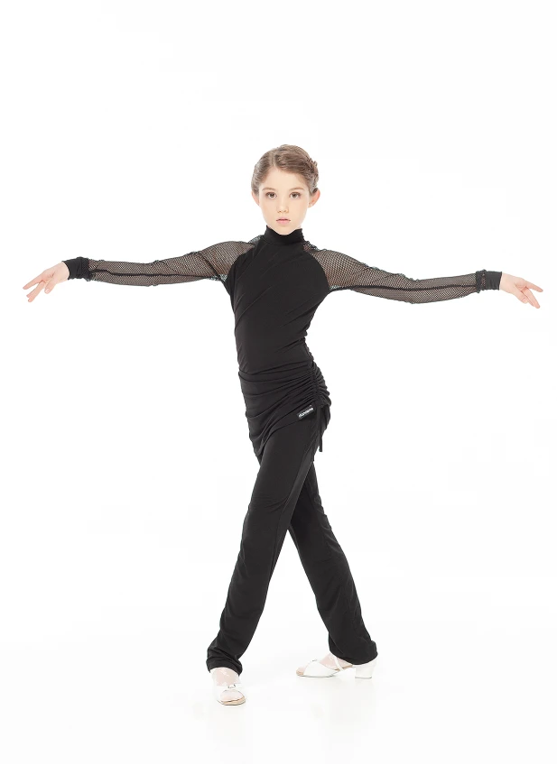 Turtleneck Top GL709-17DR for a girl, black, crepe, mesh