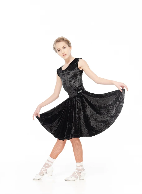Dance Top BL221-13C-8 for a girl, black, velvet, mesh