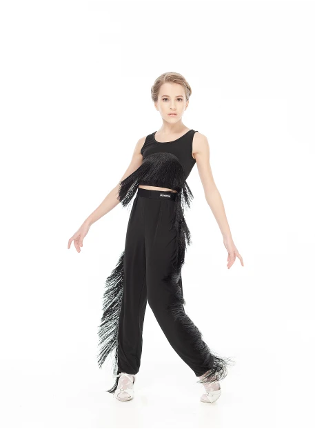 Штани BRL767 для дівчинки, чорний, масло, бахрома