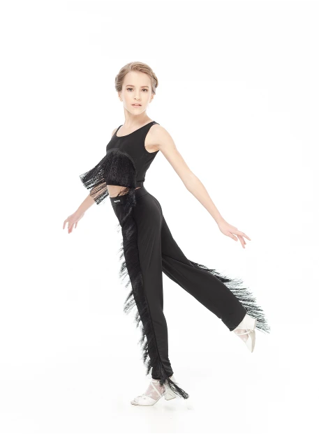 Топ TP766 для дівчинки, чорний, масло, бахрома