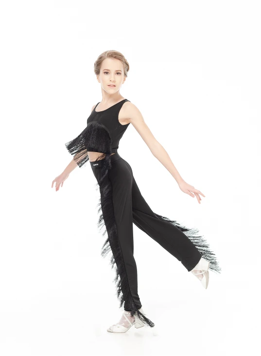 Топ TP766 для дівчинки, чорний, масло, бахрома