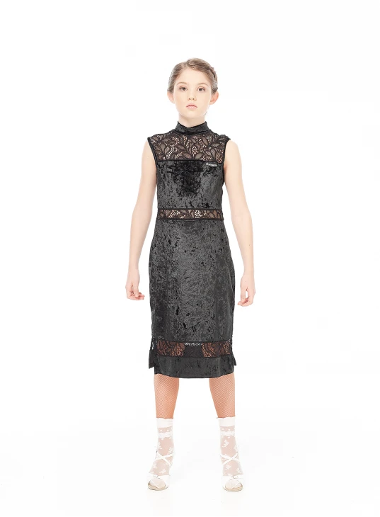 Dress PL436-13-11 for a girl, black, velvet, lace