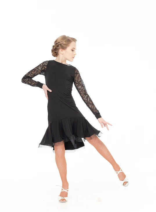 Dress PL731-11# for a girl, black, crepe, lace
