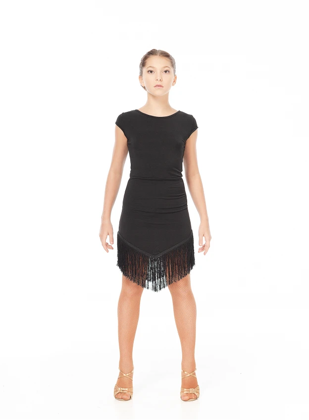 Dance Me Платье PL237-11 детское, масло/гипюр + бахрома, черный