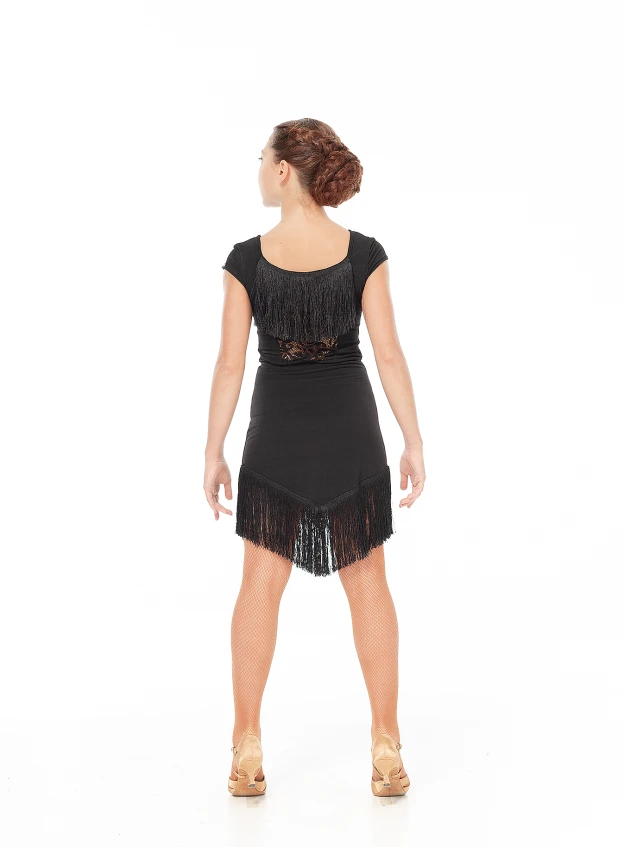 Dance Me Платье PL237-11 детское, масло/гипюр + бахрома, черный