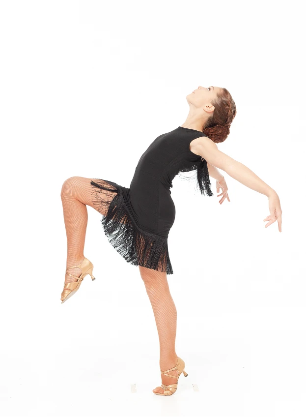 Dance Me Платье PL237-11 детское, масло/гипюр + бахрома, черный