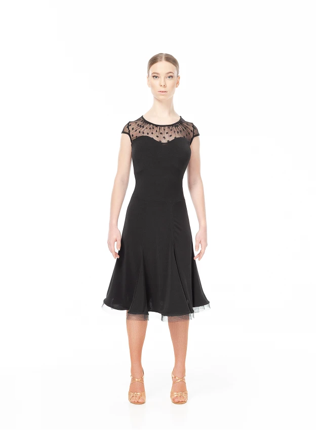 Dress PL422-6# female, black, crepe, mesh
