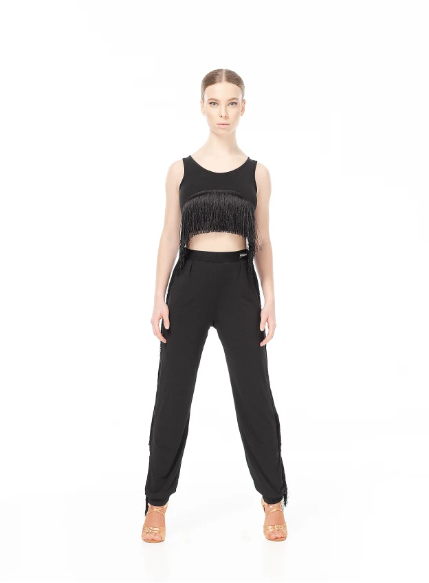 Dance Me Штани жіночі BRL767, масло/бахрома, чорний