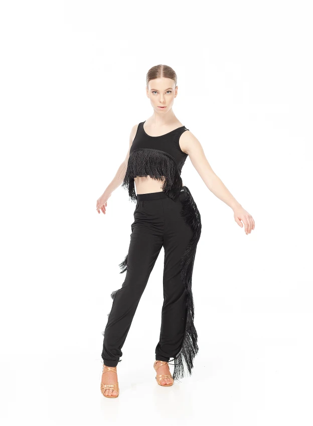Dance Me Штани жіночі BRL767, масло/бахрома, чорний