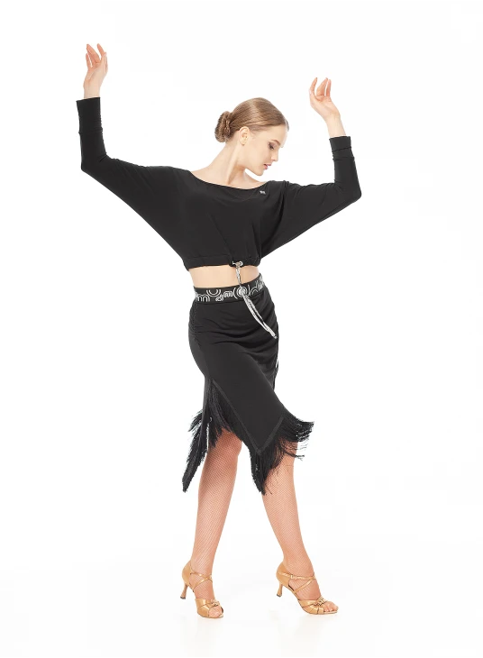 Спідниця UL784-14 жіноча, чорний, масло, бахрома