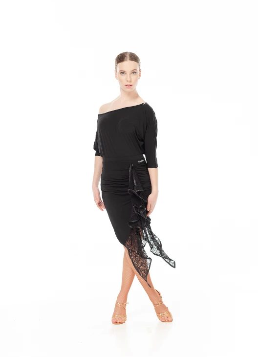 Спідниця UL245-11-14 жіноча, чорний, масло, гіпюр