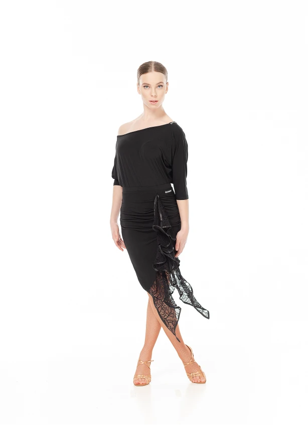Юбка женская Латина UL245-11-14 Dance.me, Украина, Масло+гипюр, Черный