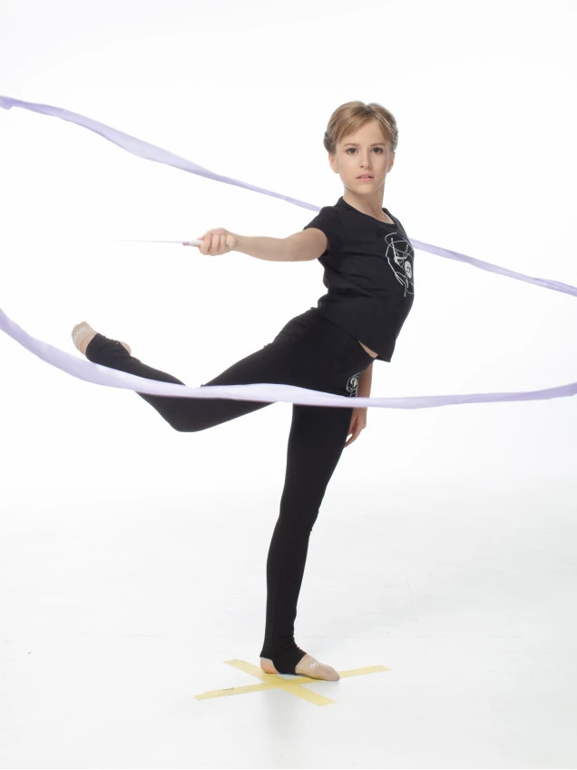 Лосины Гимнастические L253-7 для девочки, черный с рисунком Лента, хлопок