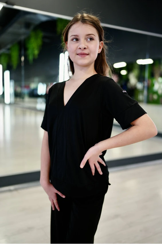 Dance top BL947KR for a girl, black, viscose