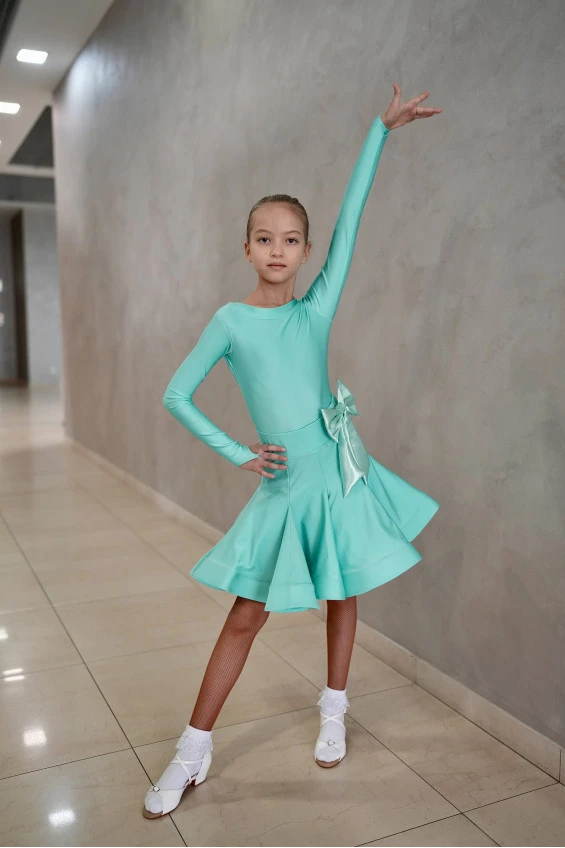 Dance clothing set GR1000# for a girl, mint, lycra, lace
