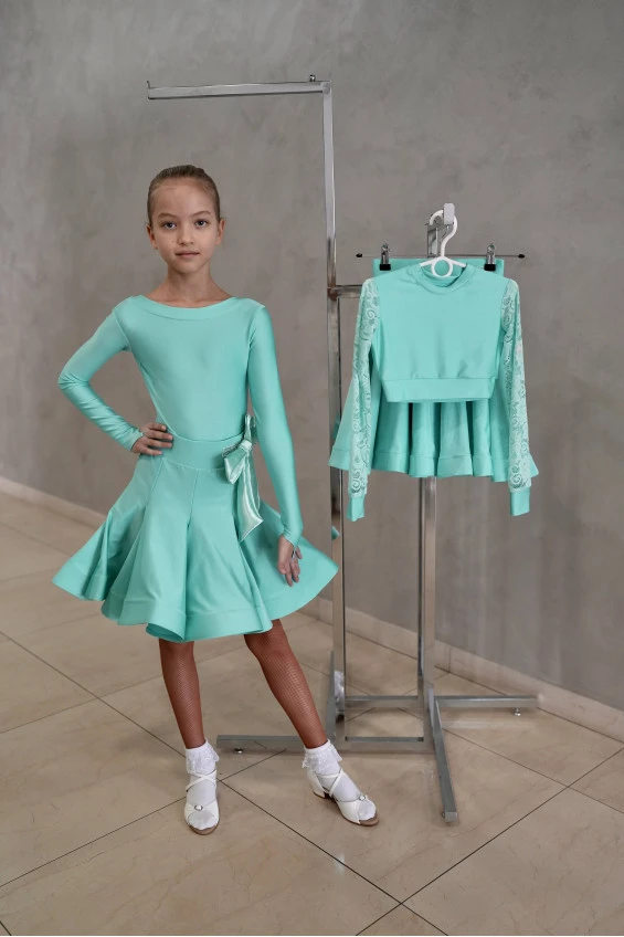 Dance clothing set GR1000# for a girl, mint, lycra, lace