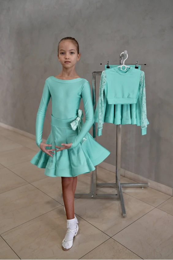 Dance clothing set GR1000# for a girl, mint, lycra, lace