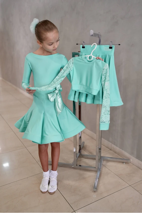 Dance clothing set GR1000# for a girl, mint, lycra, lace