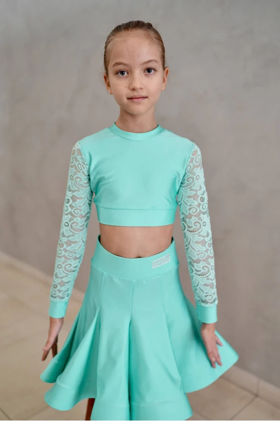 Dance clothing set GR1000# for a girl, mint, lycra, lace