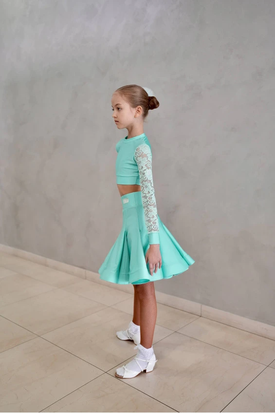 Dance clothing set GR1000# for a girl, mint, lycra, lace