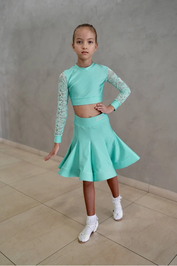 Dance clothing set GR1000# for a girl, mint, lycra, lace
