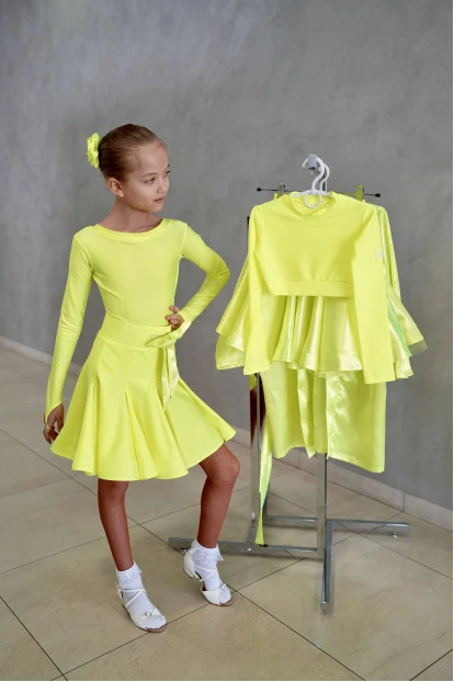 Dance clothing set GR1002# for a girl, lemon, lycra, satin