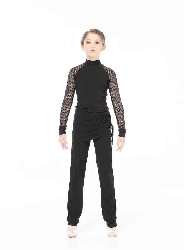 Turtleneck Top GL709-17DR for a girl, black, crepe, mesh