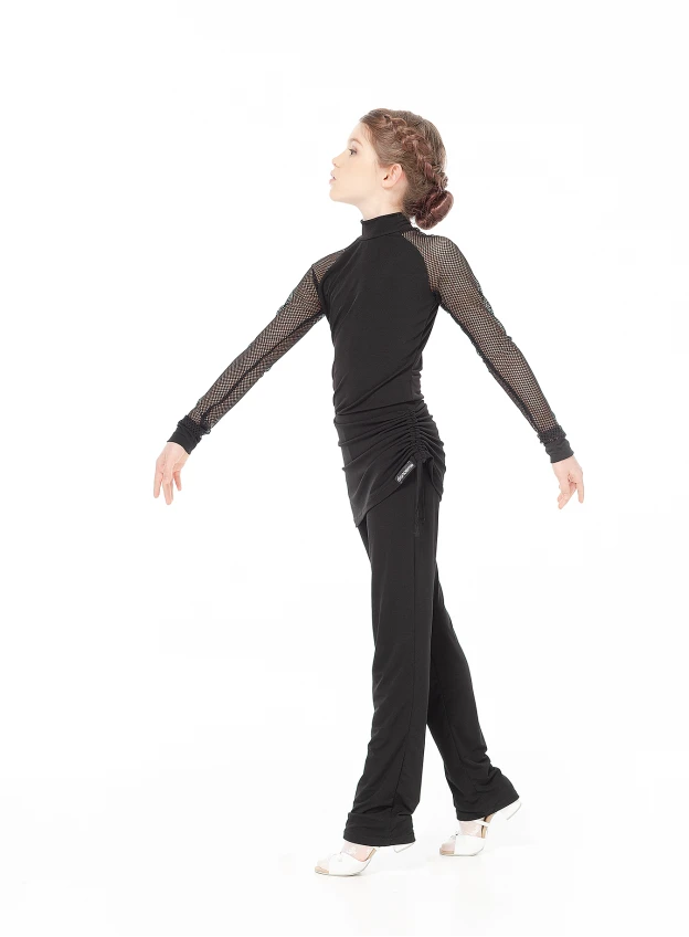 Turtleneck Top GL709-17DR for a girl, black, crepe, mesh