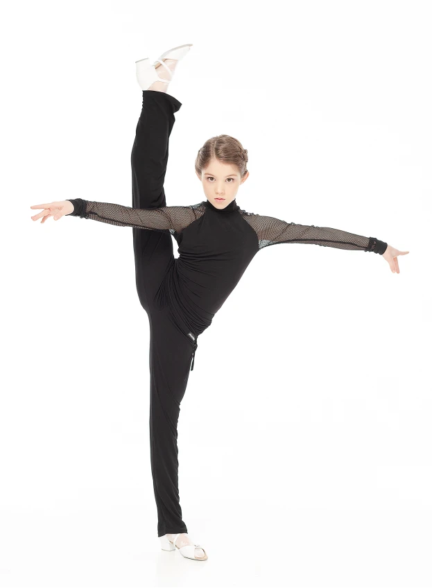 Turtleneck Top GL709-17DR for a girl, black, crepe, mesh