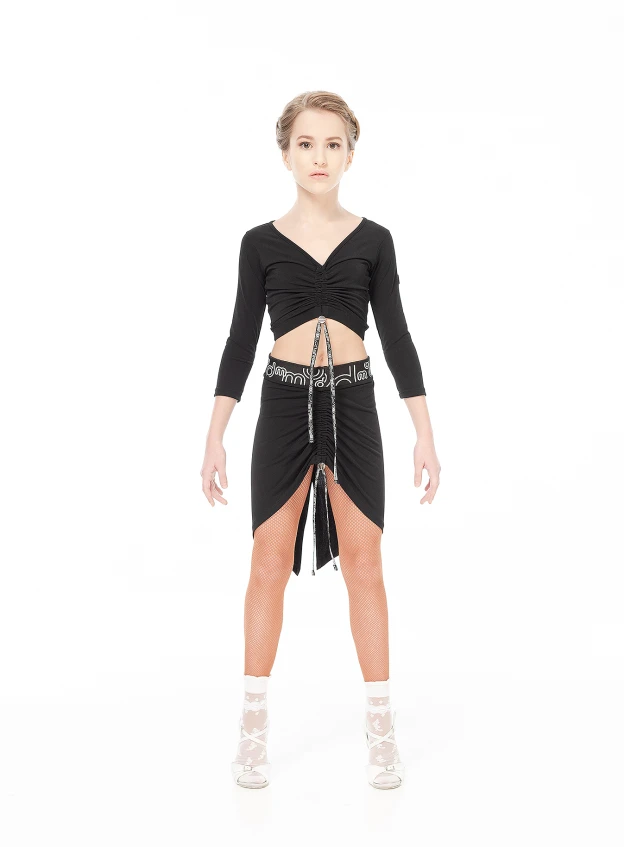 Skirt UL780-14 for a girl, Black, crepe