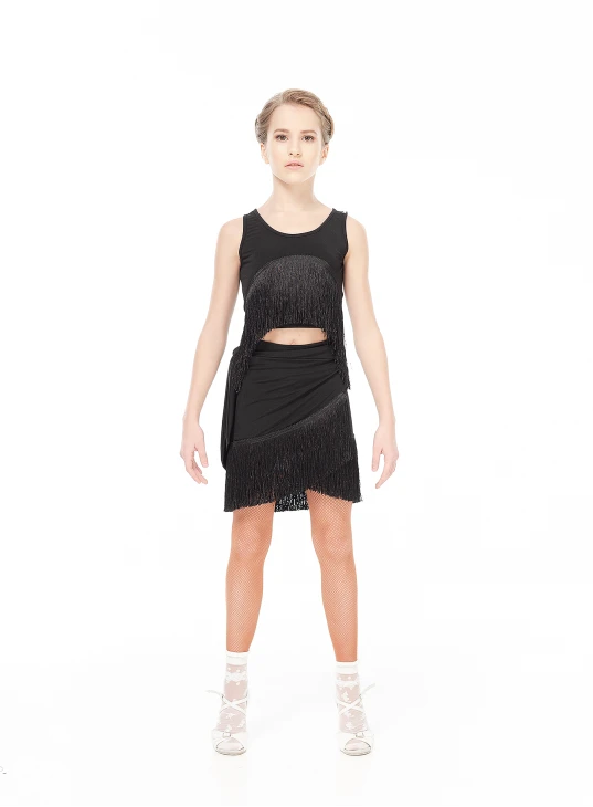 Спідниця UL748 для дівчинки, чорний, масло, бахрома