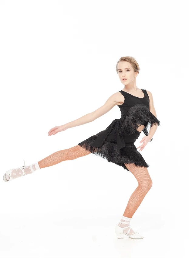 Skirt UL748 for a girl, black, crepe, fringe