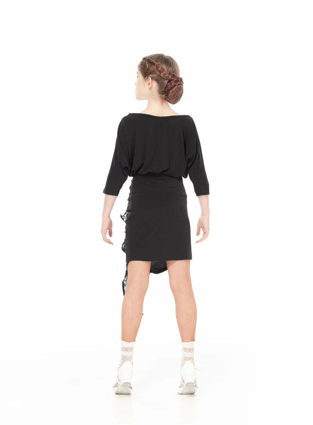 Skirt UL245-11-14 for a girl, black, crepe, lace