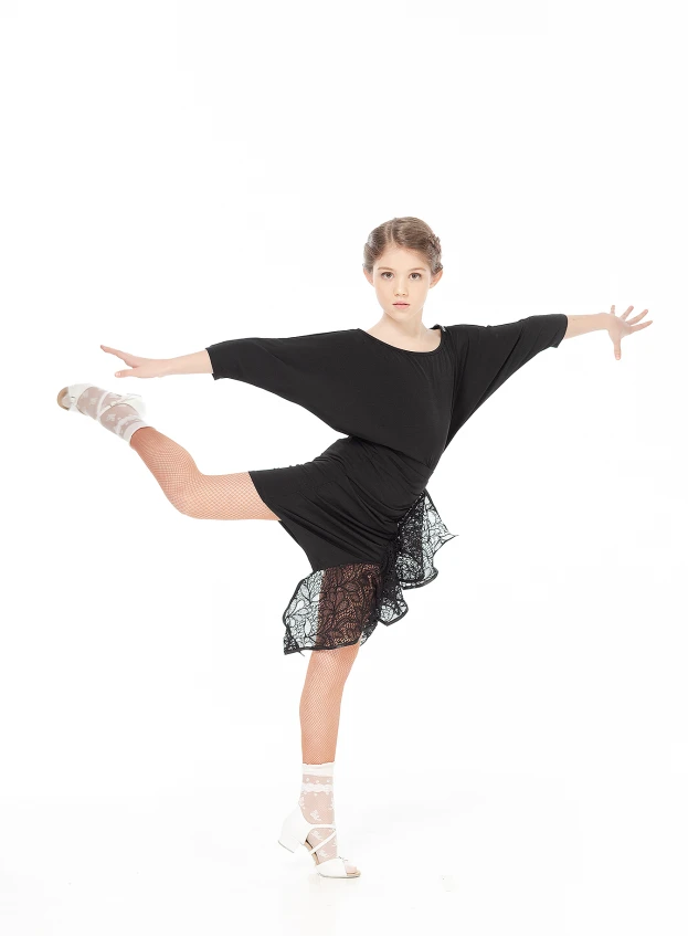 Skirt UL245-11-14 for a girl, black, crepe, lace