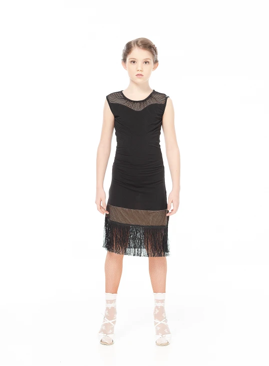 Dress PL220-17 for a girl, black, crepe, mesh