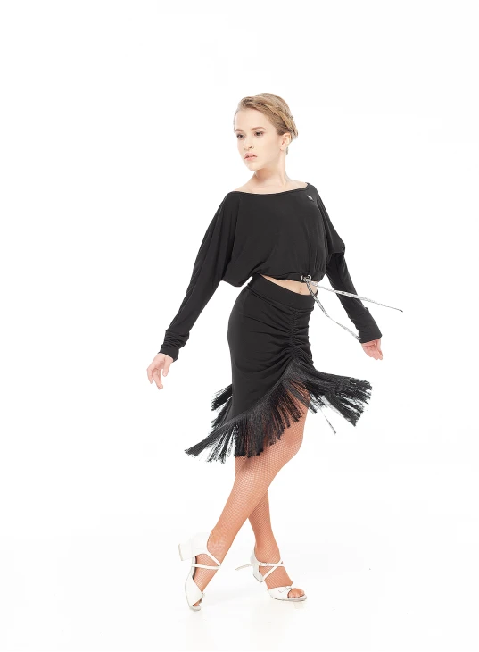 Спідниця UL784-14 для дівчинки, чорний, масло, бахрома