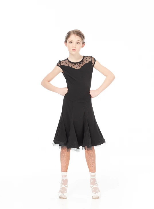 Dress PL422-6# for a girl, black, crepe, mesh