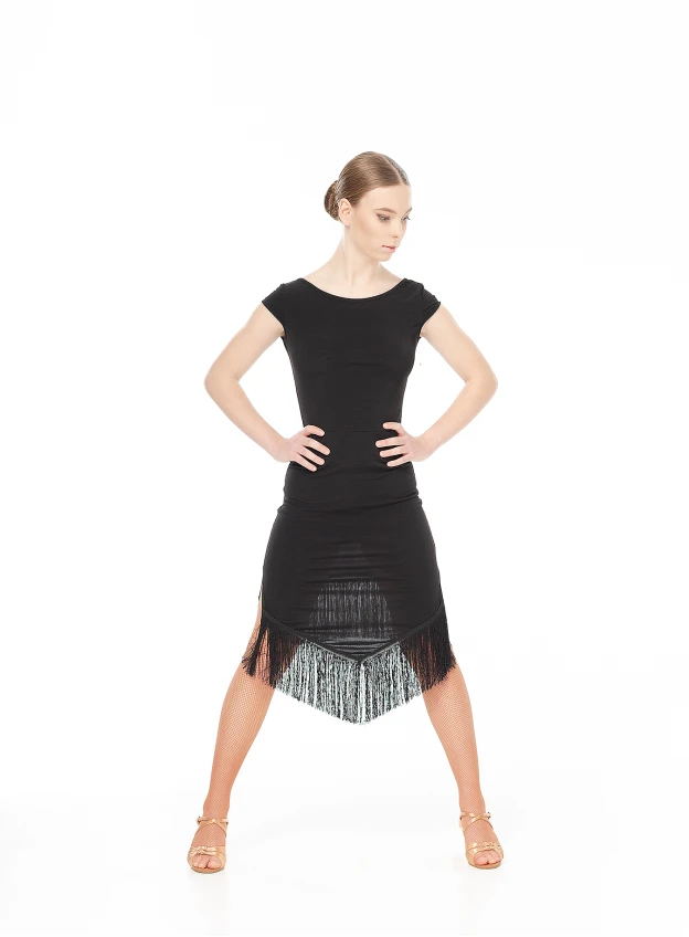 Сукня PL237-11 жіноча, чорний, масло, гіпюр+бахрома