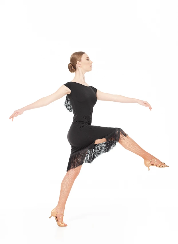 Сукня PL237-11 жіноча, чорний, масло, гіпюр+бахрома