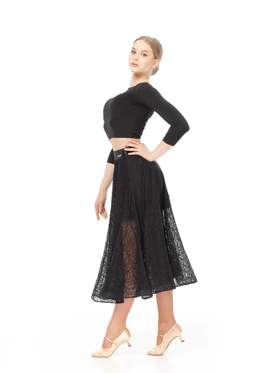 Спідниця US435-11# жіноча, чорний, масло, гіпюр+бархат