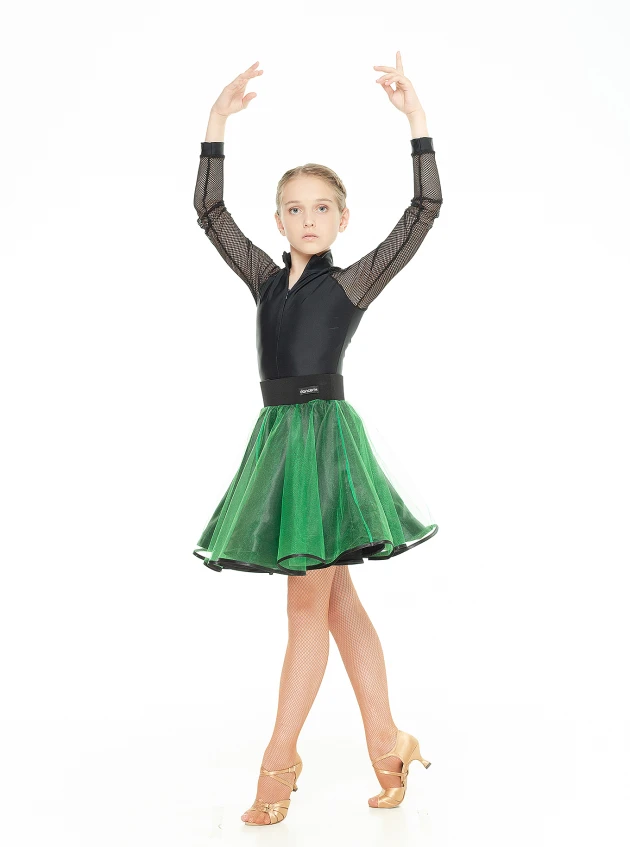 Dance Me Юбка UL180# детская, атлас, фатин, чорный, зеленый