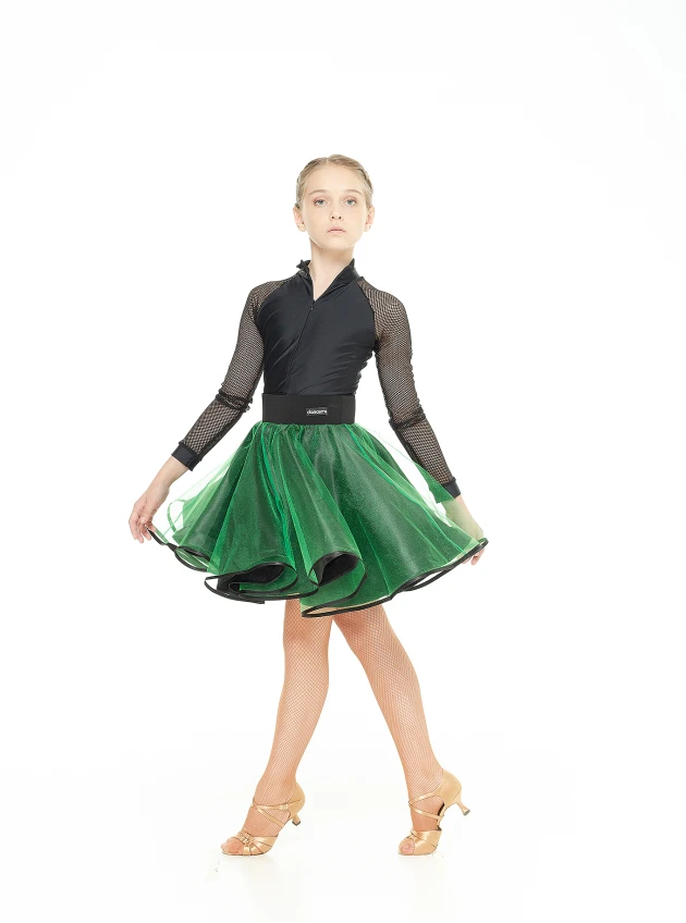 Dance Me Юбка UL180# детская, атлас, фатин, чорный, зеленый