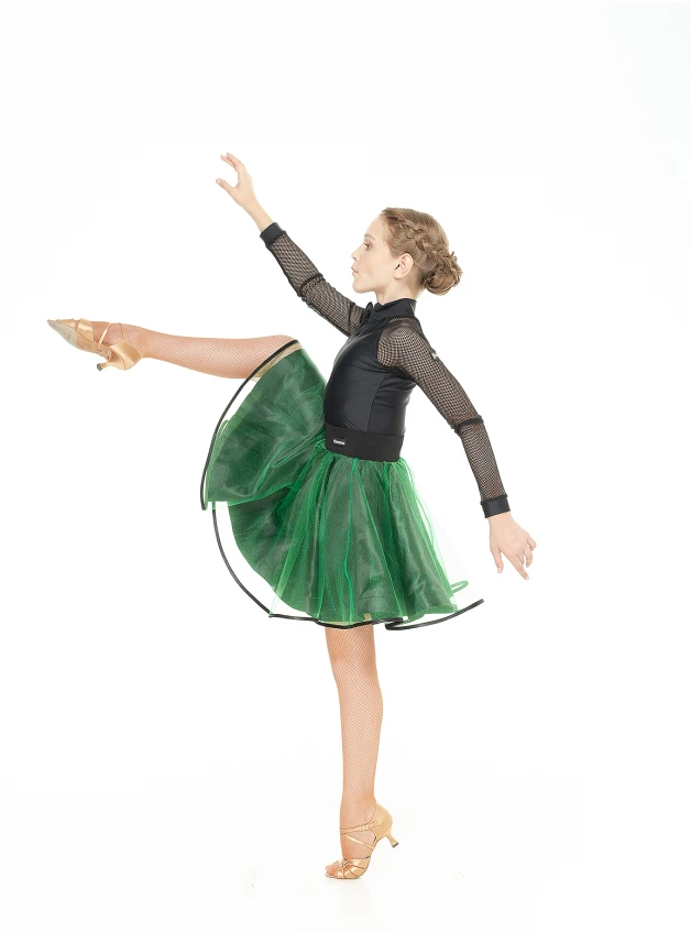 Dance Me Юбка UL180# детская, атлас, фатин, чорный, зеленый