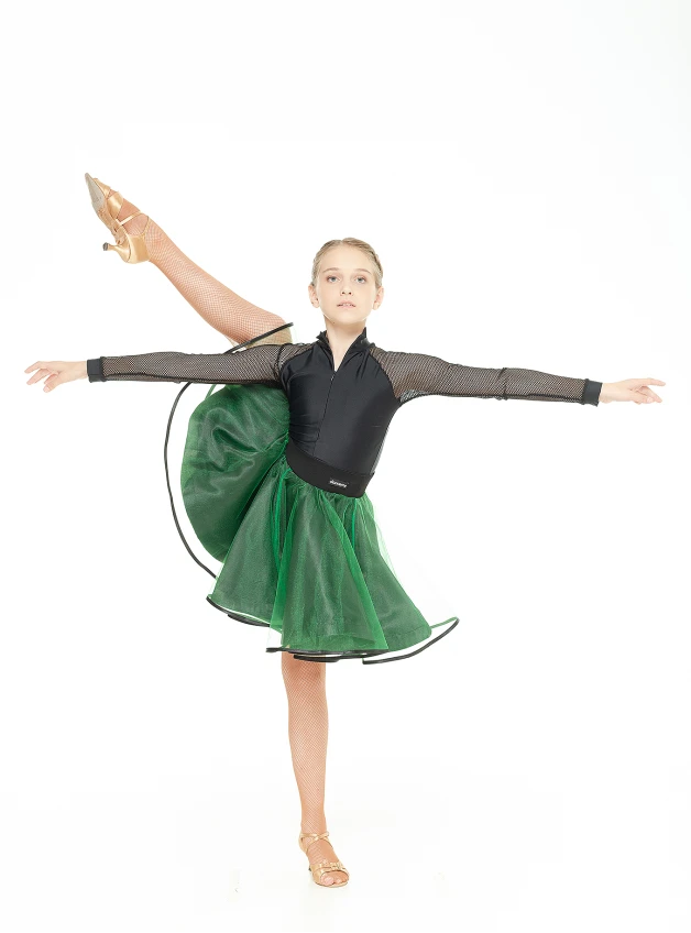 Dance Me Юбка UL180# детская, атлас, фатин, чорный, зеленый