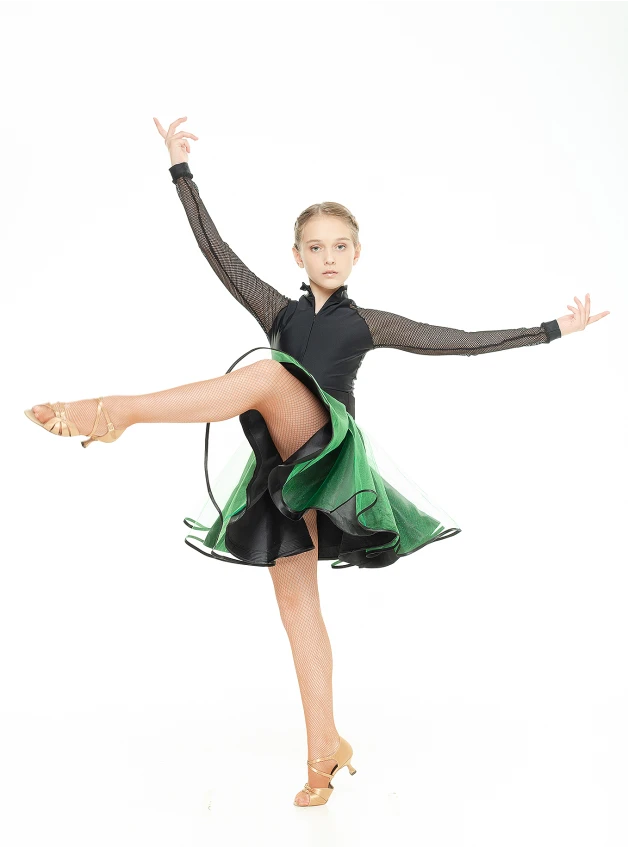 Dance Me Юбка UL180# детская, атлас, фатин, чорный, зеленый