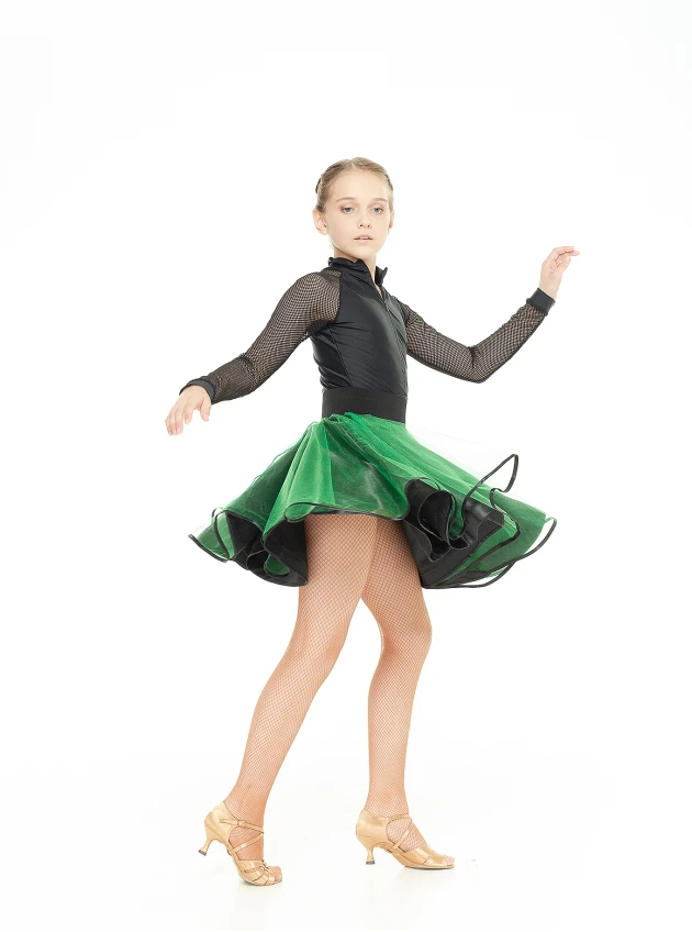 Dance Me Юбка UL180# детская, атлас, фатин, чорный, зеленый