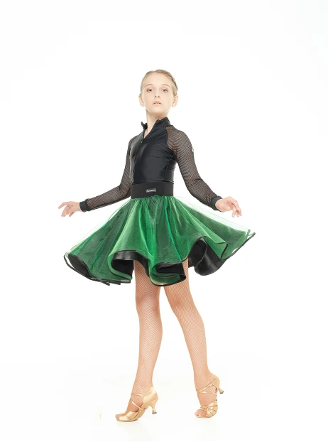 Спідниця UL180# для дівчинки, чорний/зелен., атлас, фатін
